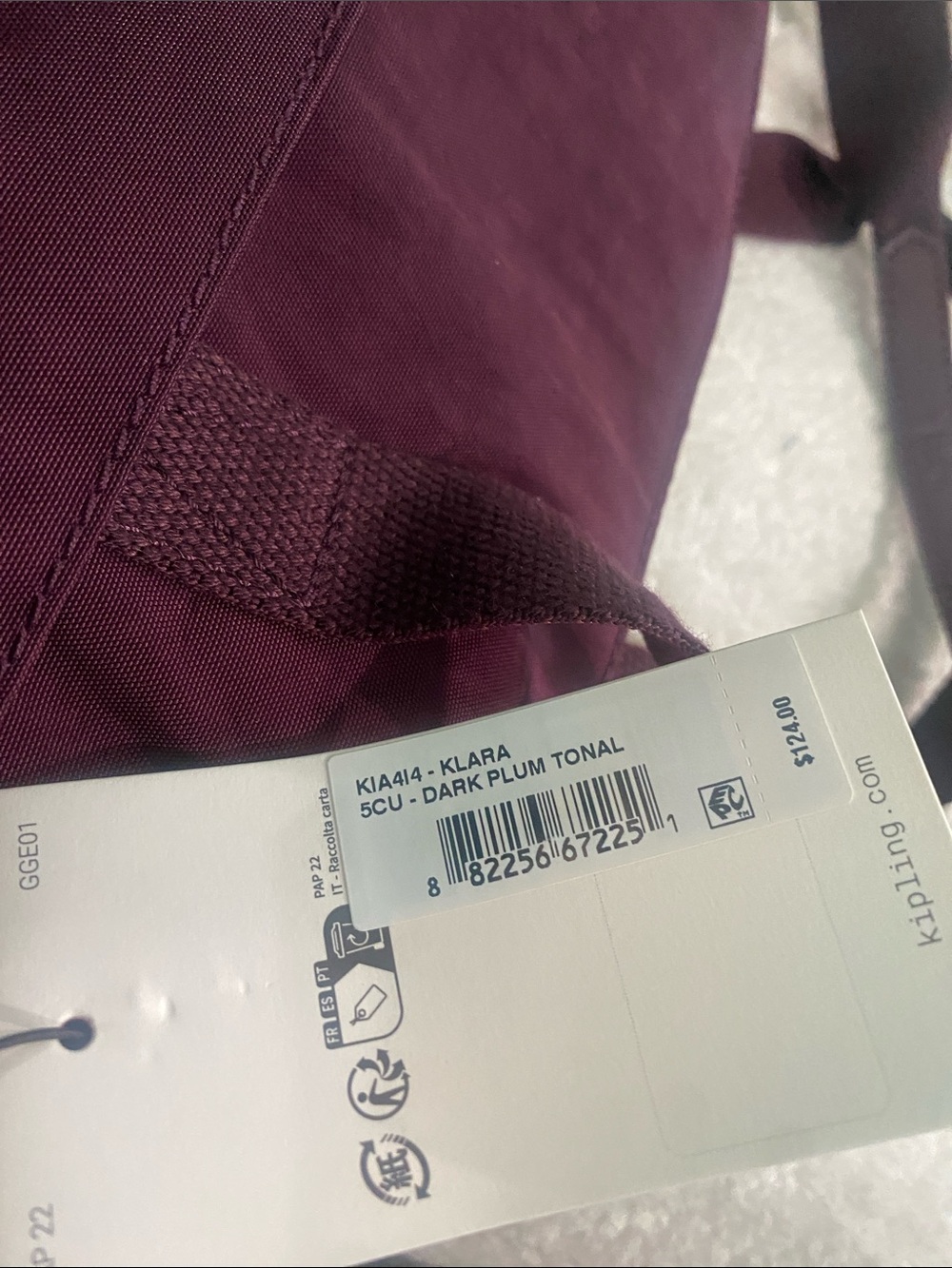 🆕Kipling Klara Satchel Tote, Color- Dark Plum Tonal - Picture 8 of 8
